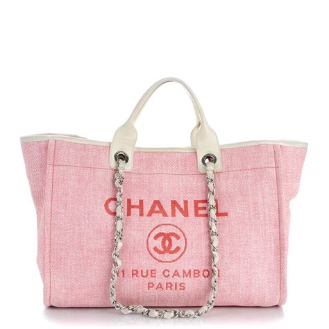 chanel pink canvas tote